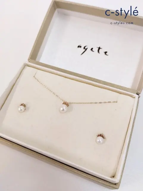 agete アガット ピアス&ネックレスセット ゴールド アコヤパール K10 レディース