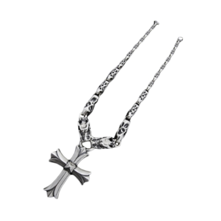 TRAVIS WALKER(トラヴィスワーカー) ネックレス LARGE SACRED CROSS WITH 2 GARGOYLES WITH MEAT LINKS NECKLACE WITH T-BAR CZ