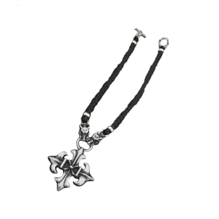 TRAVIS WALKER(トラヴィスワーカー) ネックレス PLUS WITH 2 GARGOYLES WITH BRAIDED LEATHER NECKLACE WITH T-BAR CZ