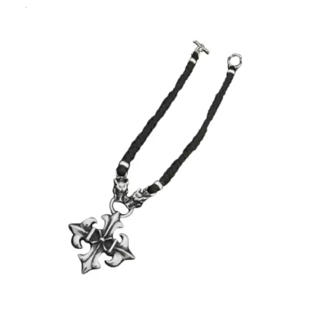 TRAVIS WALKER(トラヴィスワーカー) ネックレス PLUS WITH 2 GARGOYLES WITH BRAIDED LEATHER NECKLACE WITH T-BAR CZ