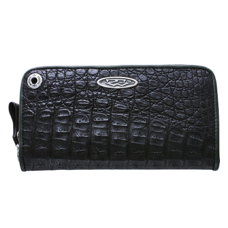 TRAVIS WALKER(トラヴィスワーカー) 財布 ROUND ZIP WALLET – GENUINE ALLIGATOR BLACK CAIMAN WITH TW OVAL PLATE