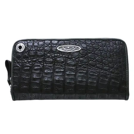 TRAVIS WALKER(トラヴィスワーカー) 財布 ROUND ZIP WALLET – GENUINE ALLIGATOR BLACK CAIMAN WITH TW OVAL PLATE