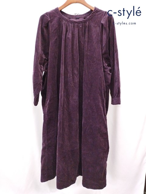 45R フォーティーファイブアール くてくてコーデュロイのギャザードレス ワインレッド 日本製 綿100% 7085042