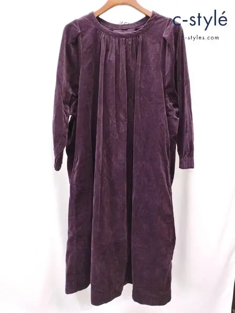 45R フォーティーファイブアール くてくてコーデュロイのギャザードレス ワインレッド 日本製 綿100% 7085042