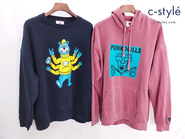 PUNK DRUNKERS パンクドランカーズ トレーナー XL ネイビー ピンク フーディー
