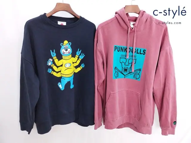 PUNK DRUNKERS パンクドランカーズ トレーナー XL ネイビー ピンク フーディー