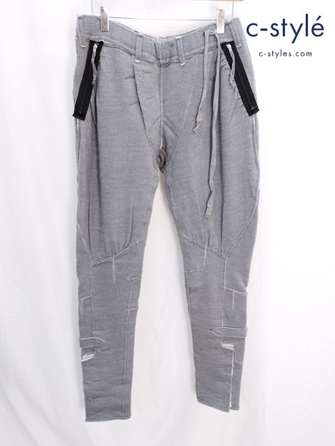 TAKAHIRO MIYASHITA TheSoloIst. ウールヘリンボーンジャージーパンツ S グレー s.0022 ダメージ加工