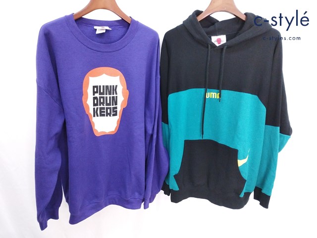 PUNK DRUNKERS パンクドランカーズ トレーナー パーカー XXL L パープル グリーン×ブラック