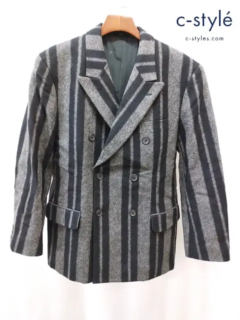 Y’s for men ワイズフォーメン ストライプダブルコート L グレー×ブラック MC-J04-118