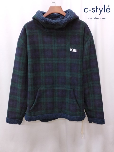 KITH キス パーカー XL グリーン系 Adrian Sherpa Hoodie フーディー チェック柄 KH2563