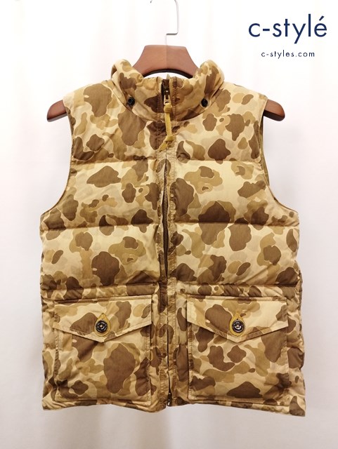 COLIMBO コリンボ ダウンベスト M ベージュ系 迷彩 カモ柄 フード