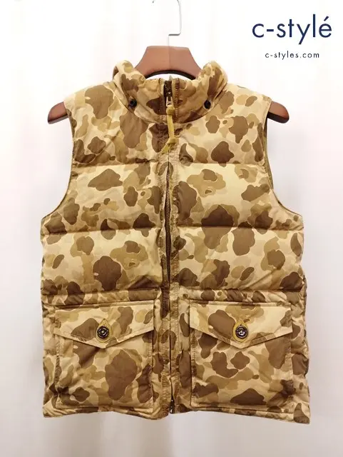 COLIMBO コリンボ ダウンベスト M ベージュ系 迷彩 カモ柄 フード