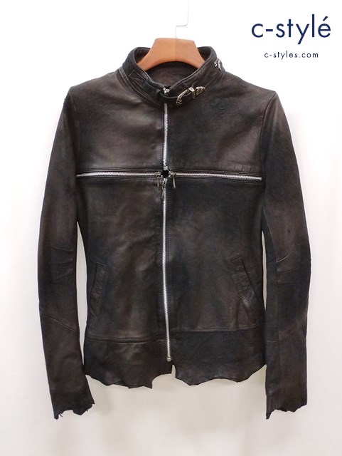 14th Addiction クロスジップ シングルライダースジャケット 1 ブラック 羊革