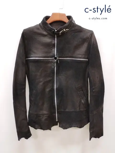 14th Addiction クロスジップ シングルライダースジャケット 1 ブラック 羊革