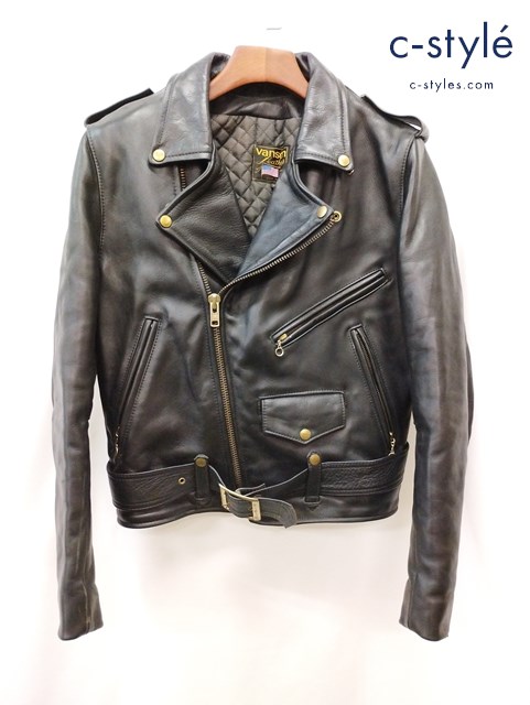 VANSON バンソン C2 ダブルライダースジャケット 38 ブラック レザー ジップアップ