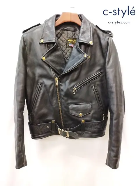 VANSON バンソン C2 ダブルライダースジャケット 38 ブラック レザー ジップアップ