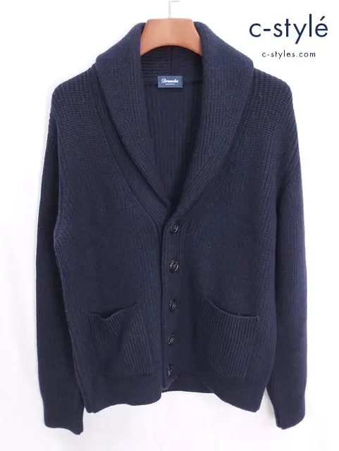 Drumohr ニットカーディガン 48 ネイビー メリノウール ローゲージ リブ ショールカラー 36012001027