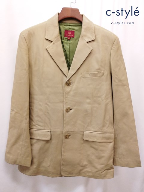 COLE HAAN コールハーン ラムレザーテーラードジャケット M ベージュ 3B センターベント