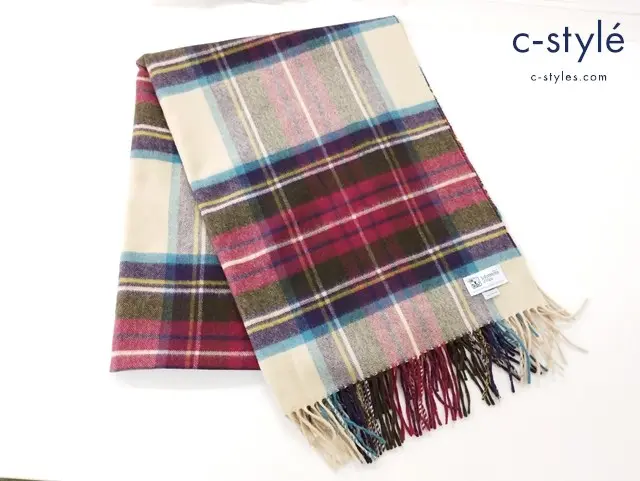 Johnstons of elgin タータンチェックストール マルチカラー カシミヤ100%