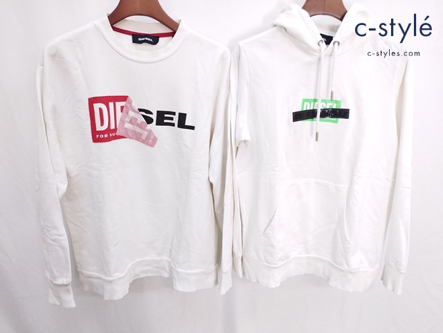 DIESEL ディーゼル トレーナー XS S ホワイト フーディー ロゴ