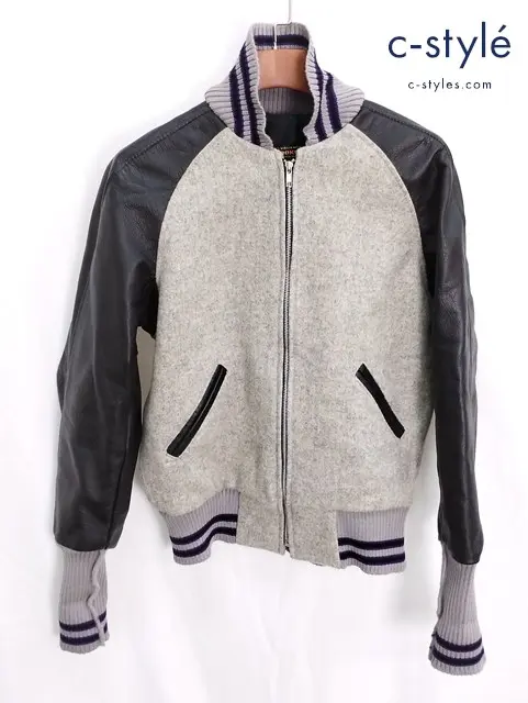 SKOOKUM × JOURNAL STANDARD スタジアムジャンパー 36 グレー×ブラック ジャーナルスタンダード