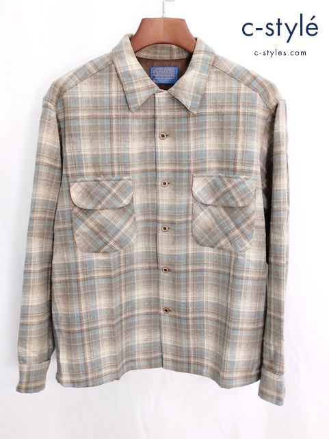 PENDLETON ペンドルトン オープンカラーシャツ L ベージュ系 チェック 70s アメリカ製