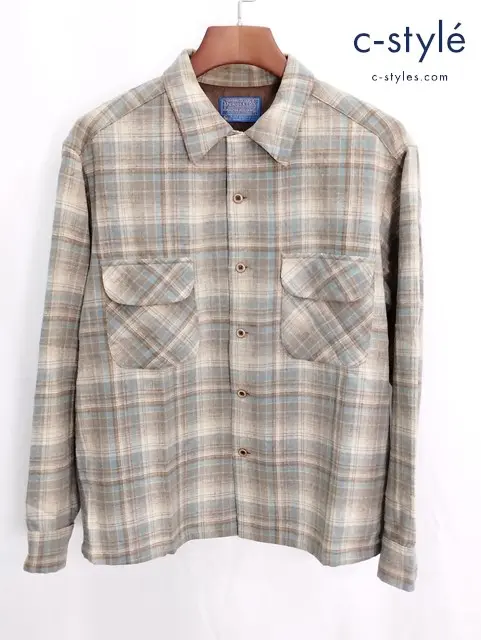 PENDLETON ペンドルトン オープンカラーシャツ L ベージュ系 チェック 70s アメリカ製