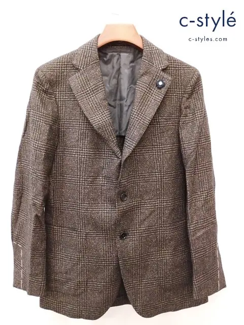 LARDINI ラルディーニ テーラードジャケット 48 ブラウン イタリア製 チェック柄 3B M-90034AQ