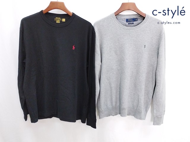 POLO RALPH LAUREN ポロラルフローレン ロングTシャツ セーター M ブラック LG グレー ポニー刺繍 長袖