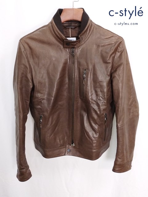 EMMETI エンメティ LAMSKIN シングルライダースジャケット ブラウン 48 羊革