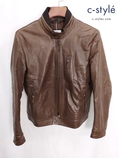 EMMETI エンメティ LAMSKIN シングルライダースジャケット ブラウン 48 羊革