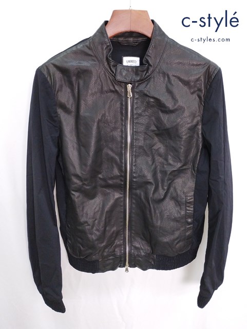 EMMETI エンメティ 切替シングルライダースジャケット 46 ブラック GIAPPONE-067 イタリア製 レザー