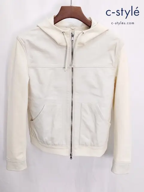 EMMETI エンメティ 切替レザーパーカー 46 ホワイト イタリア製