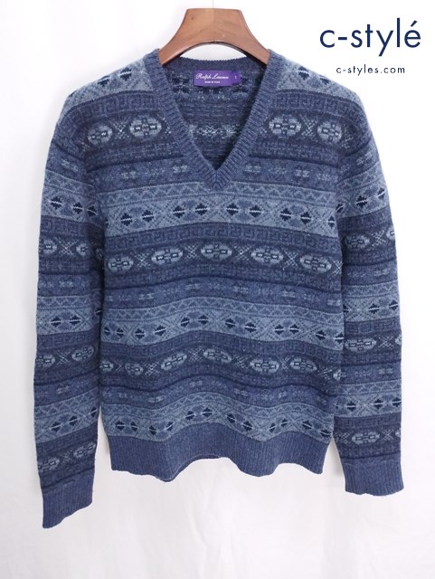 RALPH LAUREN PURPLE LABEL ラルフローレンパープルレーベル カシミヤVネック ニット S パープル系