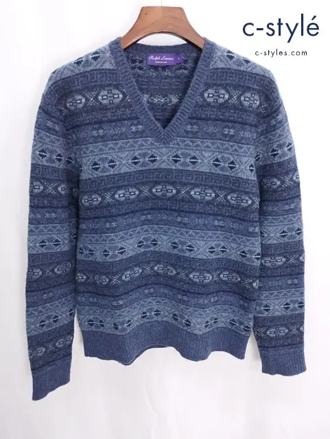 RALPH LAUREN PURPLE LABEL ラルフローレンパープルレーベル カシミヤVネック ニット S パープル系