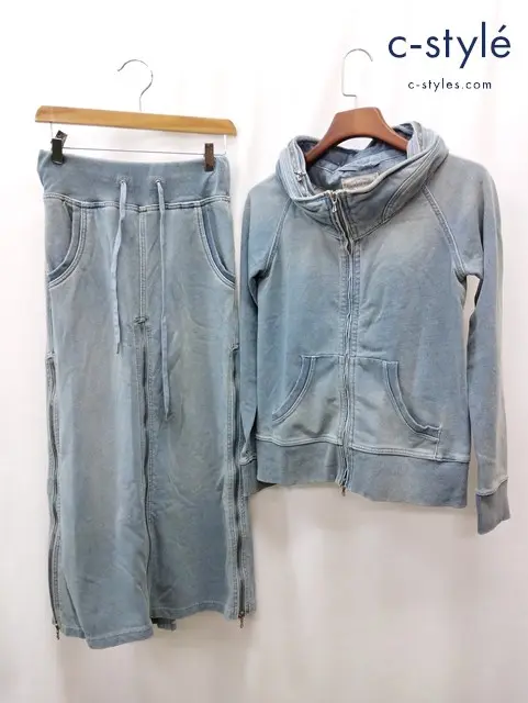 goa ゴア デニムセットアップ S インディゴ パーカー スカート ヴィンテージ加工 レディース