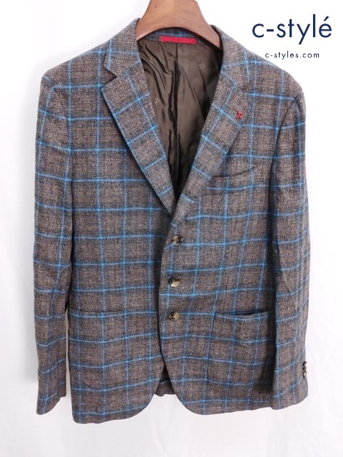 ISAIA イザイア SAILOR テーラードジャケット 50 ブラウン系 カシミヤ混 ウール チェック柄 3B