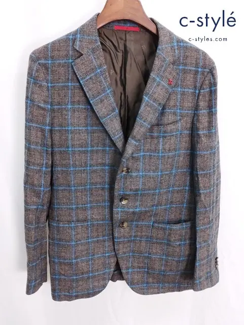 ISAIA イザイア SAILOR テーラードジャケット 50 ブラウン系 カシミヤ混 ウール チェック柄 3B
