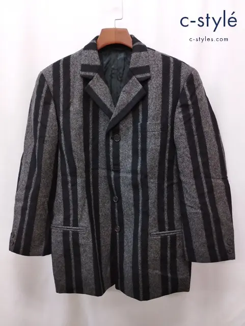 Y’s FOR MEN ワイズフォーメン ストライプウールコート S ブラック×グレー MC-J13-118