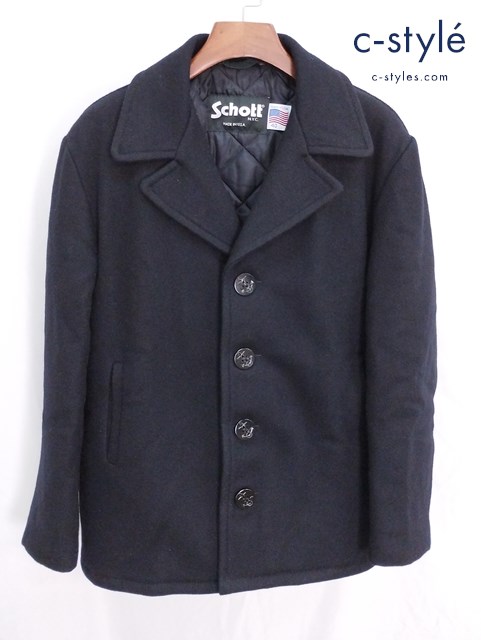 Schott ショット シングルピーコート 40 ブラック ウール USA製 75624