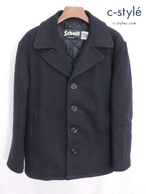 Schott ショット シングルピーコート 40 ブラック ウール USA製 75624