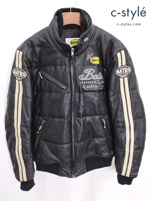 BATES ベイツ 中綿レザージャケット L ブラック ジップアップ バイクウェア