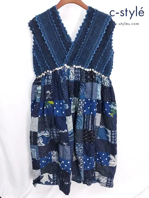 45R フォーティファイブアール pate a chou パトアシュ かぎ針×パッチワークドレス インディゴ