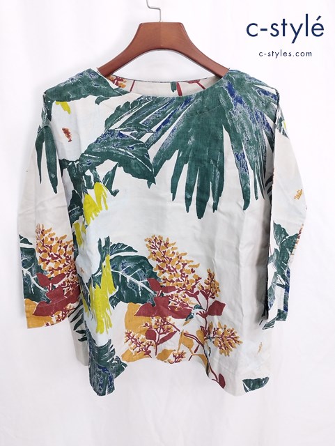 45R フォーティファイブアール リネン ブラウス 0 総柄 アロハ柄 カットソー レディース