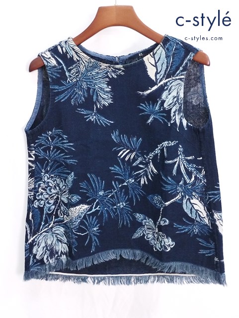 45R フォーティファイブアール ノースリーブ ブラウス 2 インディゴ カットソー フリンジ 総柄