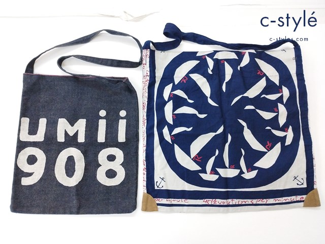 45R Umii 908 ショルダーバッグ インディゴ ネイビー デニム 総柄 錨 サコッシュ