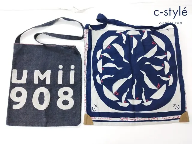 45R Umii 908 ショルダーバッグ インディゴ ネイビー デニム 総柄 錨 サコッシュ