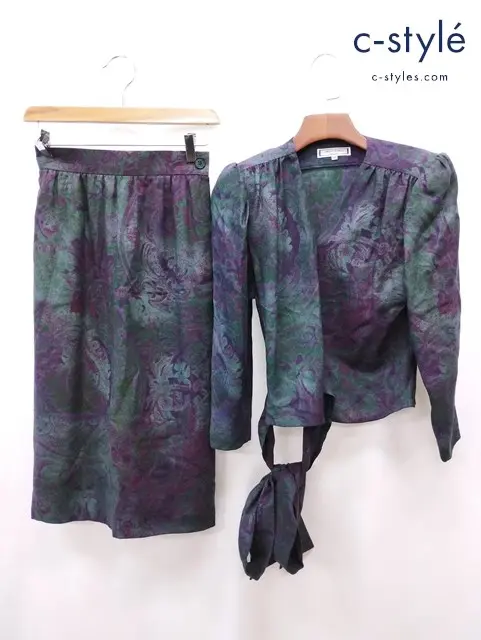 YVES SAINT LAURENT イヴサンローラン カットソー スカート M マルチカラー 肩パッド入り ウール 総柄