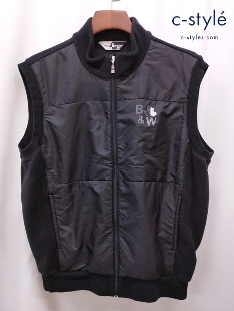 Black&White スポーツウェア フリースベスト LL ブラック ゴルフジャケット 犬ロゴ 日本製 6402GF/GN