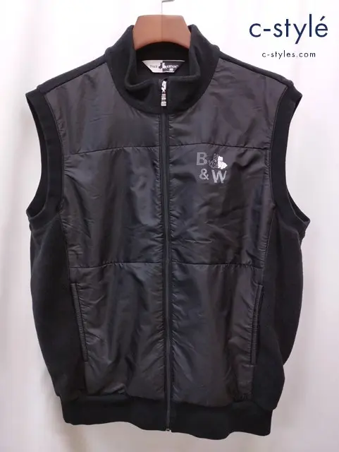 Black&White スポーツウェア フリースベスト LL ブラック ゴルフジャケット 犬ロゴ 日本製 6402GF/GN